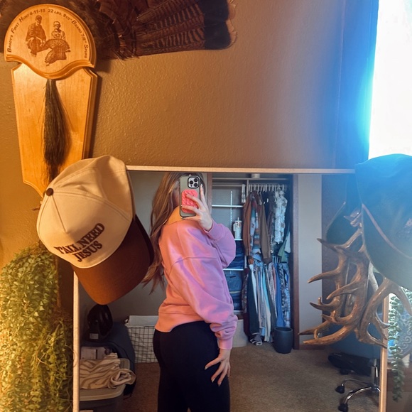 Pink Off-Shoulder Sweatshirt - Picture 3 of 3